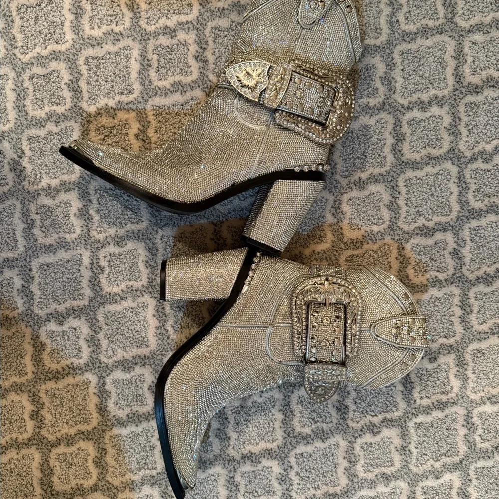 Dolls Kill Silver Rhinestone Ankle Boots - Picture 7 of 8